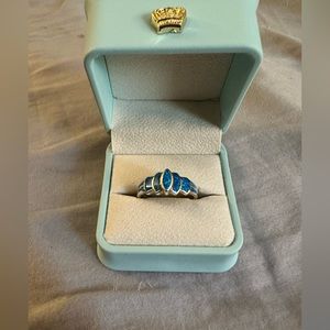 Blue opal inlay sterling silver ring